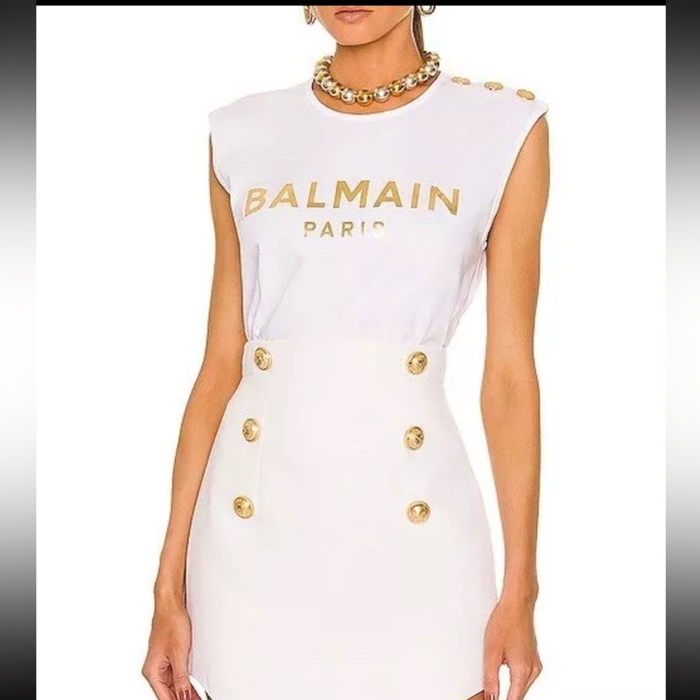 Like NEW BALMAIN White Gold Embellished Tank size 36 XS/S